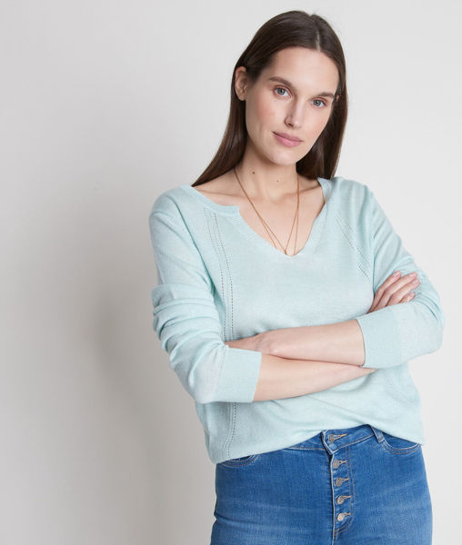 Picture of TRAVYS JADE FINE KNIT JUMPER WITH HENLEY COLLAR