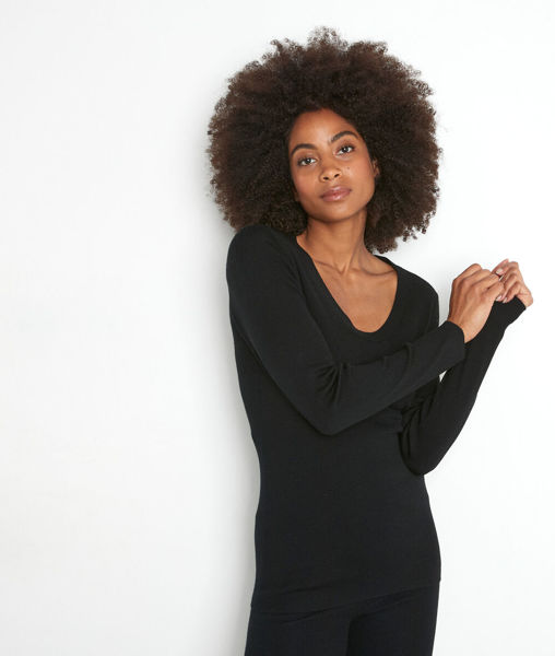 Picture of TAYRON BLACK RIBBED RECYCLED WOOL T-SHIRT WITH LONG SLEEVES