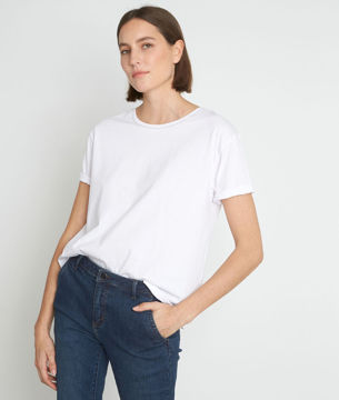 Picture of MEL WHITE ORGANIC COTTON T-SHIRT WITH JEWELLED NECK