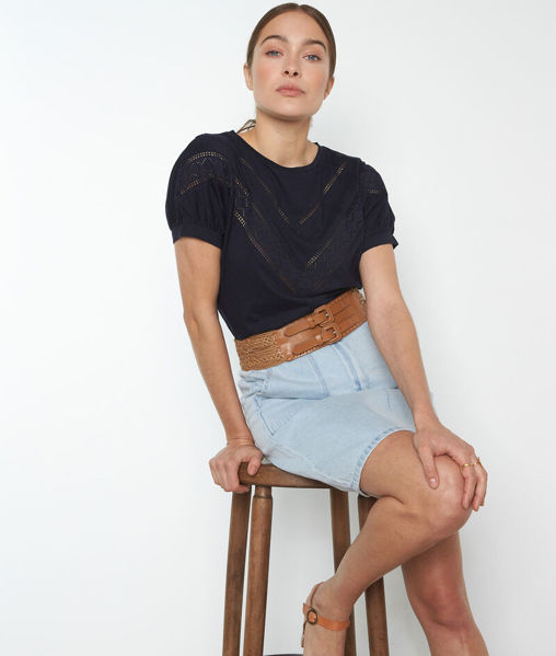 Picture of MARIA NAVY OPENWORK COTTON T-SHIRT