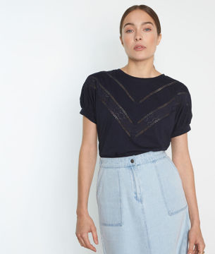 Picture of MARIA NAVY OPENWORK COTTON T-SHIRT