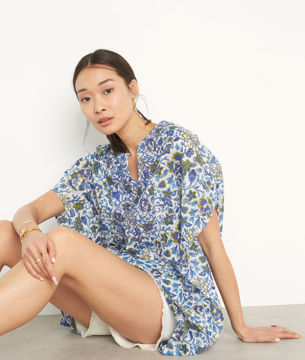 Picture of REMINI WHITE AND BLUE PRINTED COTTON KAFTAN