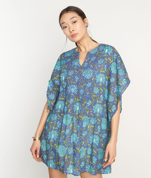 Picture of REMINI NAVY AND GREEN PRINTED COTTON KAFTAN