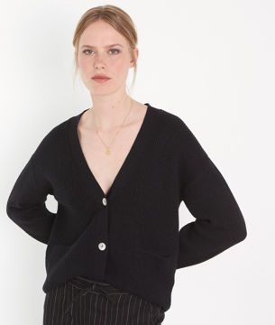 Picture of BOSCO BLACK ECOVERO VISCOSE BUTTONED CARDIGAN