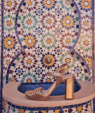 Picture of VALESKA HIGH-HEELED GOLD CANED-LEATHER SANDALS