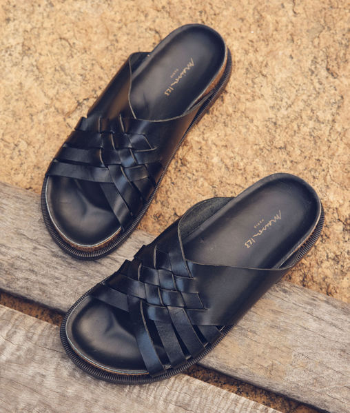 Picture of VADIM BLACK BRAIDED FLAT LEATHER MULES